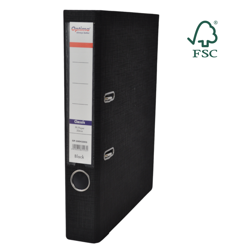 Biblioraft A4 Plastifiat PP/Paper Margine Metalică 50 mm Classic Negru marca Optima pentru organizarea și arhivarea documentelor