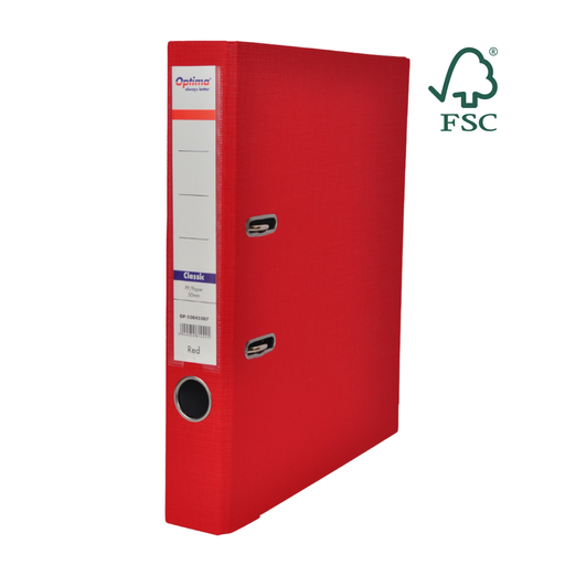 Biblioraft A4 Plastifiat PP/Paper Margine Metalică 50 mm Classic Roșu marca Optima pentru organizarea și arhivarea documentelor
