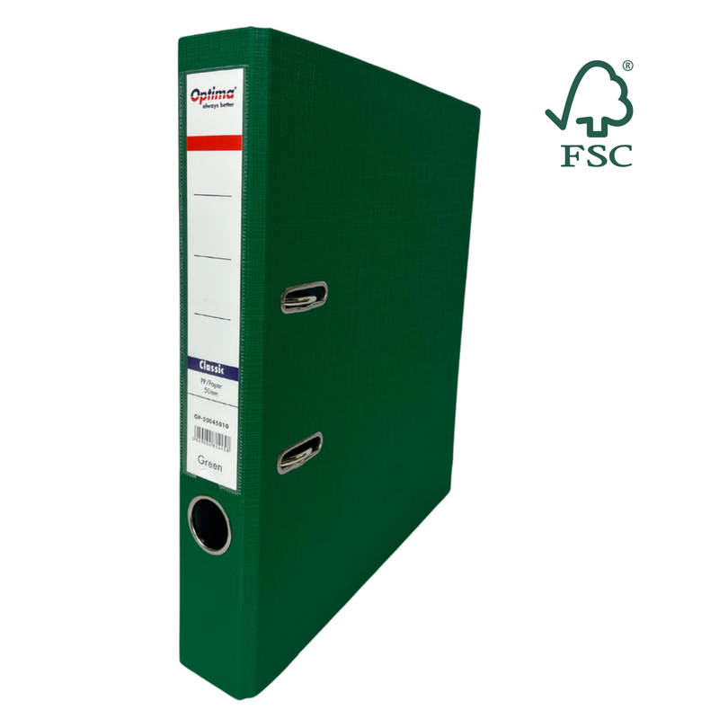 Biblioraft A4 Plastifiat PP/Paper Margine Metalică 50 mm Classic Verde marca Optima pentru organizarea și arhivarea documentelor