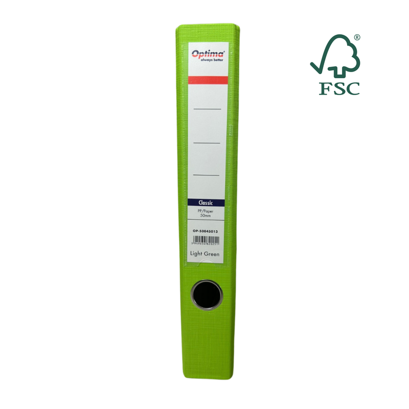 Biblioraft A4 Plastifiat PP/Paper Margine Metalică 50 mm Classic Verde Deschis marca Optima pentru organizarea și arhivarea documentelor