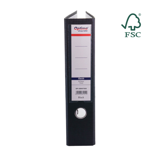 Biblioraft A4 Plastifiat PP/Paper Margine Metalică 75 mm Classic Negru marca Optima pentru organizarea și arhivarea documentelor
