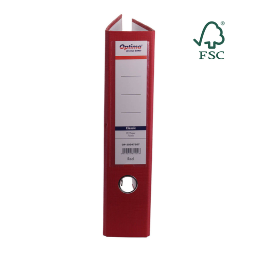 Biblioraft A4 Plastifiat PP/Paper Margine Metalică 75 mm Classic Roșu marca Optima pentru organizarea și arhivarea documentelor