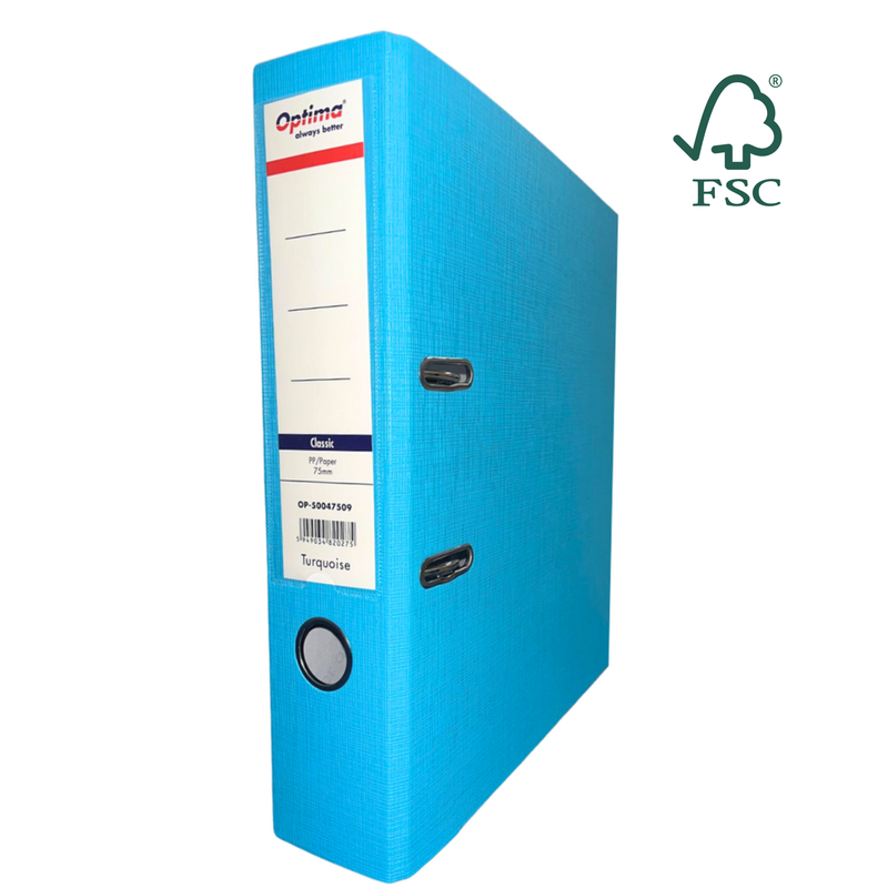 Biblioraft A4 Plastifiat PP/Paper Margine Metalică 75 mm Classic Sky Blue marca Optima pentru organizarea și arhivarea documentelor