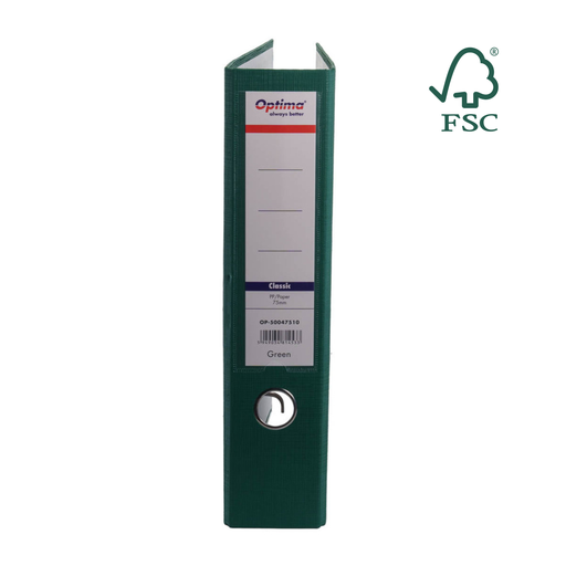 Biblioraft A4 Plastifiat PP/Paper Margine Metalică 75 mm Classic Verde marca Optima pentru organizarea și arhivarea documentelor