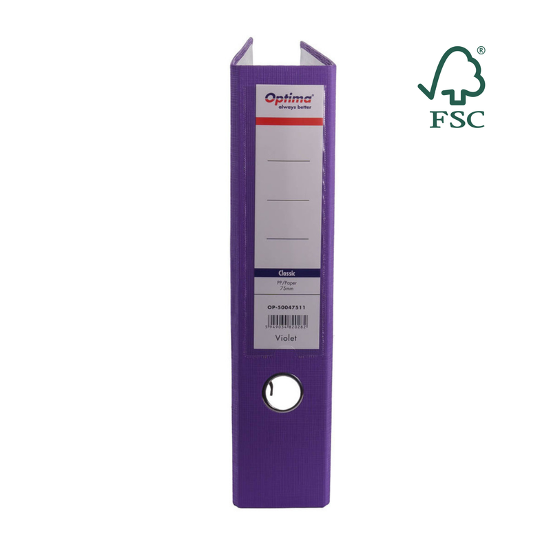 Biblioraft A4 Plastifiat PP/Paper Margine Metalică 75 mm Classic Violet marca Optima pentru organizarea și arhivarea documentelor