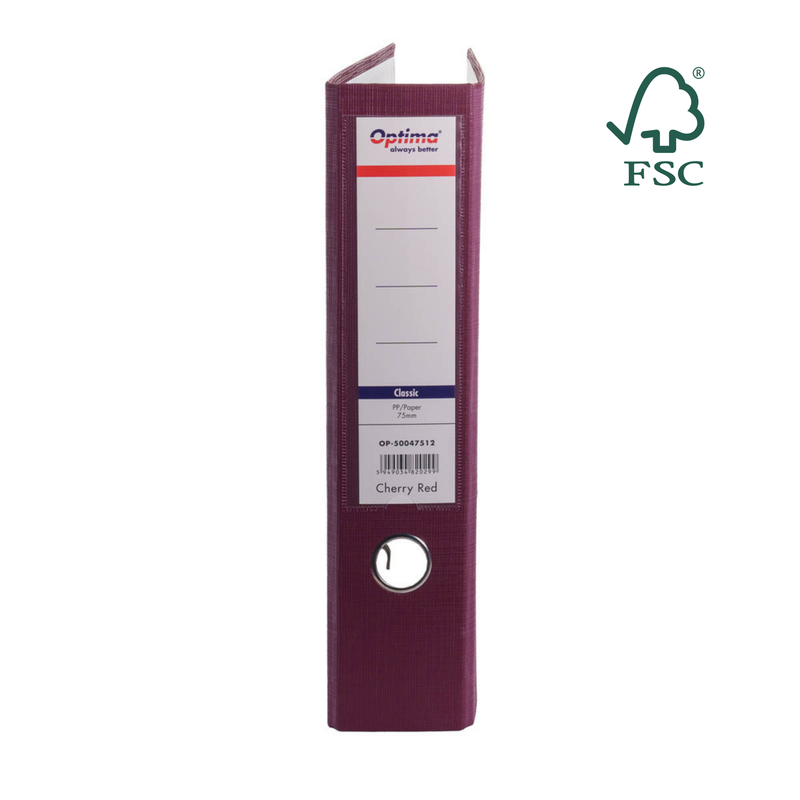 Biblioraft A4 Plastifiat PP/Paper Margine Metalică 75 mm Classic Vișiniu marca Optima pentru organizarea și arhivarea documentelor
