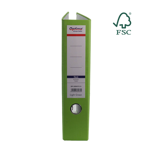 Biblioraft A4 Plastifiat PP/Paper Margine Metalică 75 mm Classic Verde Deschis marca Optima pentru organizarea și arhivarea documentelor