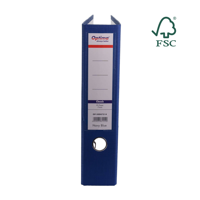 Biblioraft A4 Plastifiat PP/Paper Margine Metalică 75 mm Classic Bleumarin marca Optima pentru organizarea și arhivarea documentelor