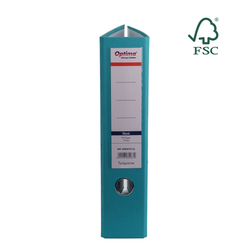 Biblioraft A4 Plastifiat PP/Paper Margine Metalică 75 mm Classic Turcoaz marca Optima pentru organizarea și arhivarea documentelor