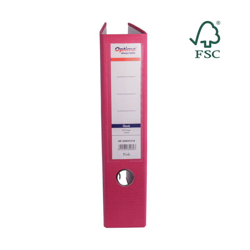 Biblioraft A4 Plastifiat PP/Paper Margine Metalică 75 mm Classic Pink marca Optima pentru organizarea și arhivarea documentelor