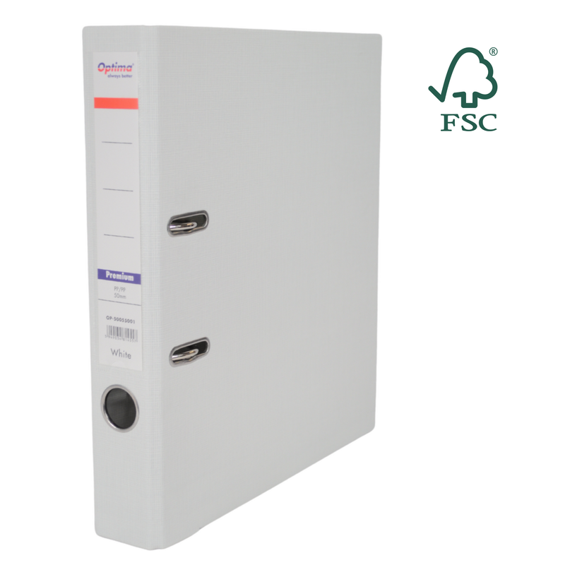 Biblioraft A4 Plastifiat PP/PP Margine Metalică 50 mm Premium Alb marca Optima pentru organizarea și arhivarea documentelor