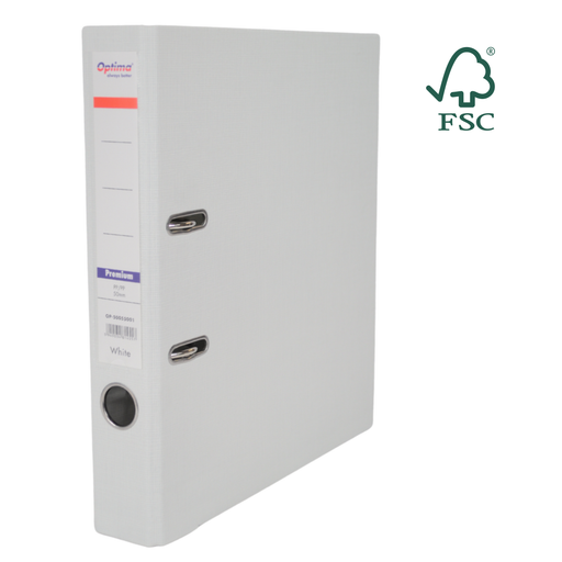 Biblioraft A4 Plastifiat PP/PP Margine Metalică 50 mm Premium Alb marca Optima pentru organizarea și arhivarea documentelor