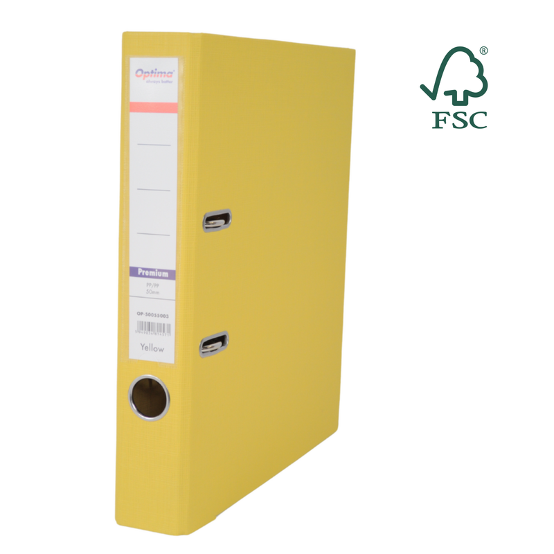 Biblioraft A4 Plastifiat PP/PP Margine Metalică 50 mm Premium Galben marca Optima pentru organizarea și arhivarea documentelor
