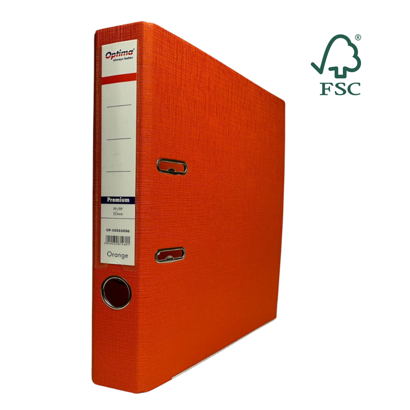 Biblioraft A4 Plastifiat PP/PP Margine Metalică 50 mm Premium Portocaliu marca Optima pentru organizarea și arhivarea documentelor