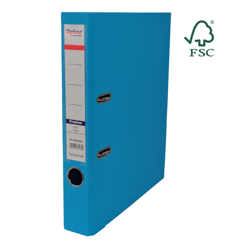 Biblioraft A4 Plastifiat PP/PP Margine Metalică 50 mm Premium Sky Blue marca Optima pentru organizarea și arhivarea documentelor