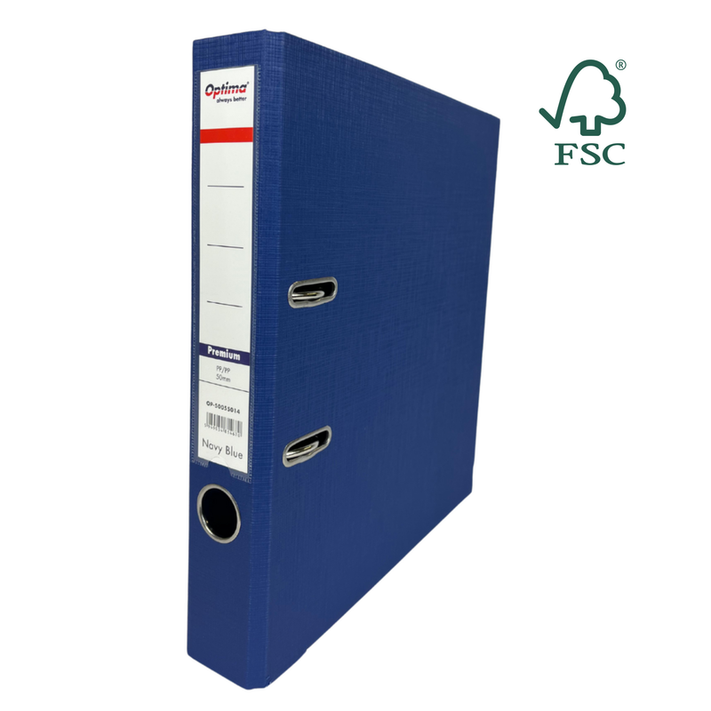 Biblioraft A4 Plastifiat PP/PP Margine Metalică 50 mm Premium Bleumarin marca Optima pentru organizarea și arhivarea documentelor