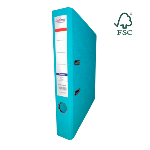 Biblioraft A4 Plastifiat PP/PP Margine Metalică 50 mm Premium Turcoaz marca Optima pentru organizarea și arhivarea documentelor