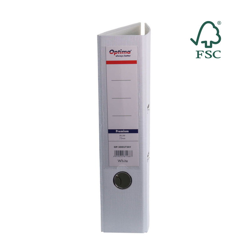 Biblioraft A4 Plastifiat PP/PP Margine Metalică 75 mm Premium Alb marca Optima pentru organizarea și arhivarea documentelor