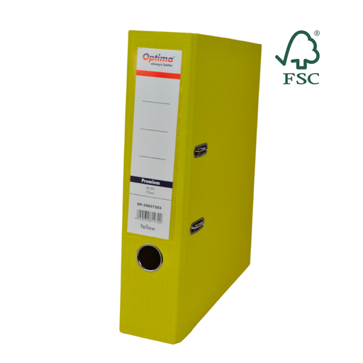 Biblioraft A4 Plastifiat PP/PP Margine Metalică 75 mm Premium Galben marca Optima pentru organizarea și arhivarea documentelor
