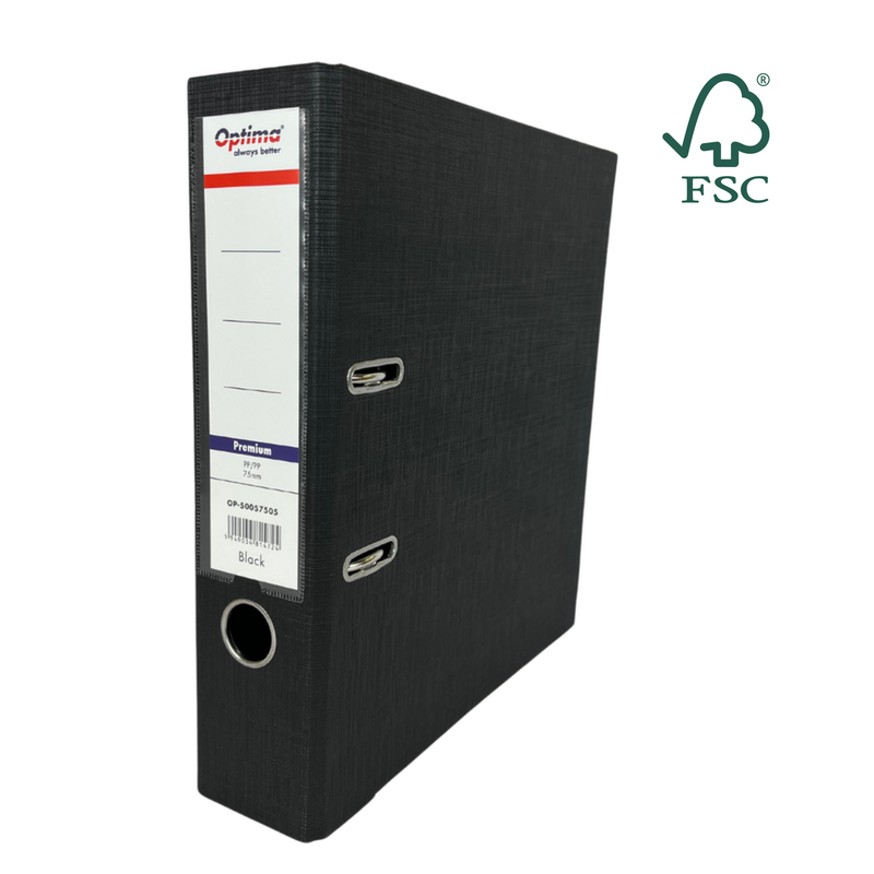 Biblioraft A4 Plastifiat PP/PP Margine Metalică 75 mm Premium Negru marca Optima pentru organizarea și arhivarea documentelor