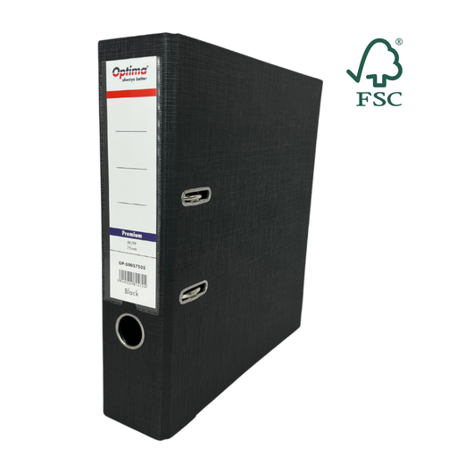 Biblioraft A4 Plastifiat PP/PP Margine Metalică 75 mm Premium Negru marca Optima pentru organizarea și arhivarea documentelor