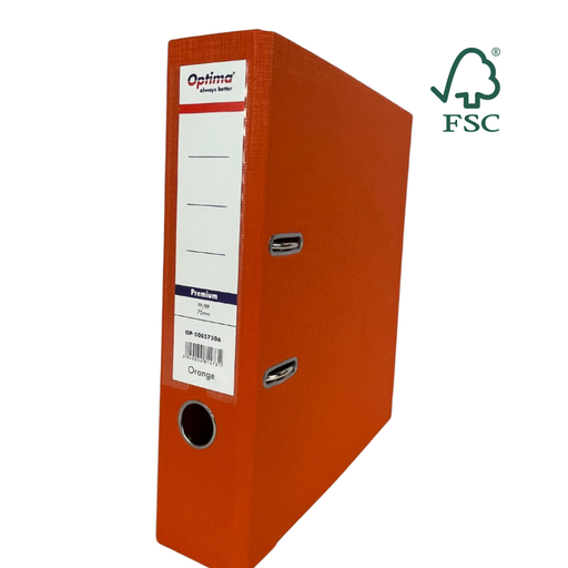 Biblioraft A4 Plastifiat PP/PP Margine Metalică 75 mm Premium Portocaliu marca Optima pentru organizarea și arhivarea documentelor