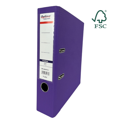 Biblioraft A4 Plastifiat PP/PP Margine Metalică 75 mm Premium Violet marca Optima pentru organizarea și arhivarea documentelor