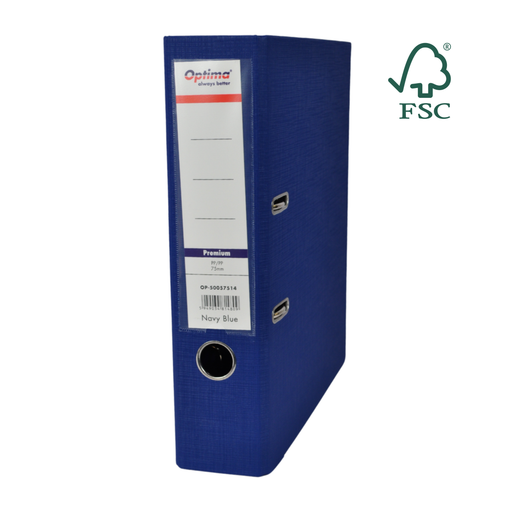 Biblioraft A4 Plastifiat PP/PP Margine Metalică 75 mm Premium Bleumarin marca Optima pentru organizarea și arhivarea documentelor