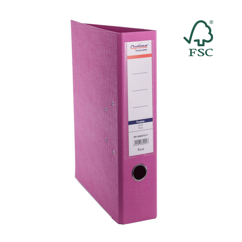 Biblioraft A4 Plastifiat PP/PP Margine Metalică 75 mm Premium Rose marca Optima pentru organizarea și arhivarea documentelor