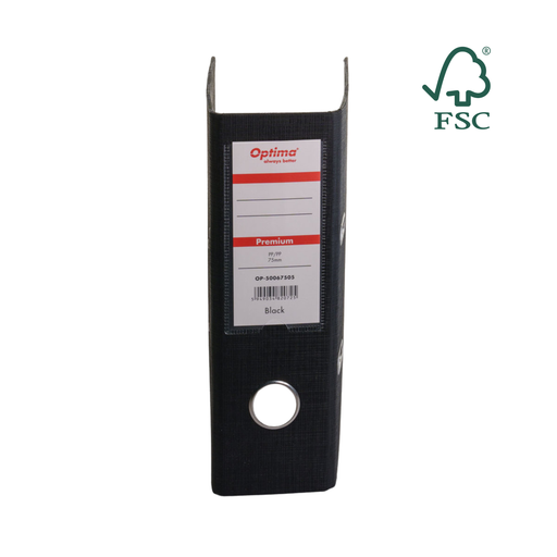 Biblioraft A5 Plastifiat PP/PP 75 mm Premium Negru marca Optima pentru organizarea și arhivarea documentelor