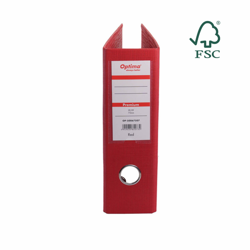 Biblioraft A5 Plastifiat PP/PP 75 mm Premium Roșu marca Optima pentru organizarea și arhivarea documentelor