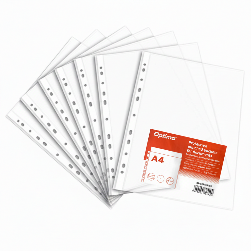 Folii Protecție A4 Budget Cristal, 30 Microni, 100/set Optima