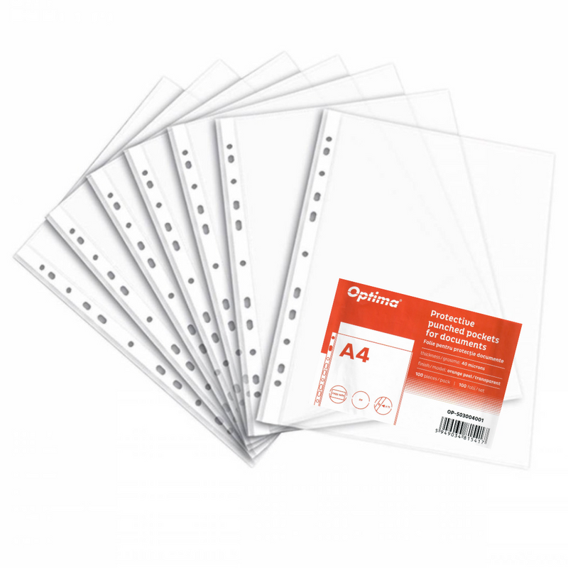 Folii Protecție A4 Standard Transparente, 40 Microni, 100/set Optima