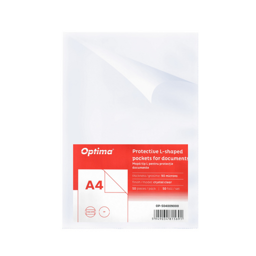 Mapă protecție L documente A4 PP 90 microni cristal Optima