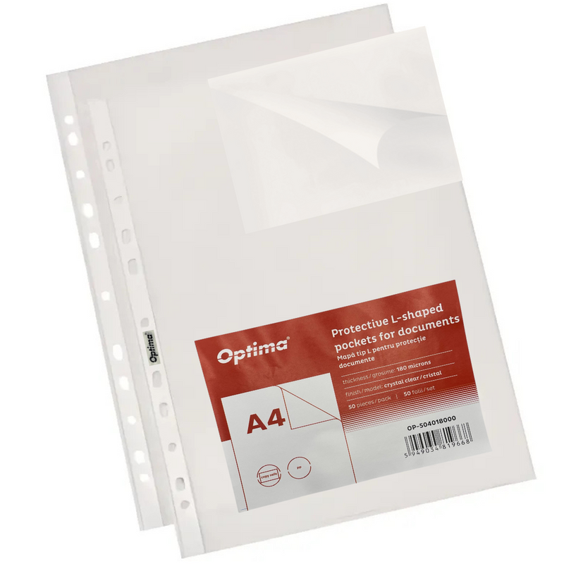 Mapă protecție L documente A4 PP 180 microni cristal Optima