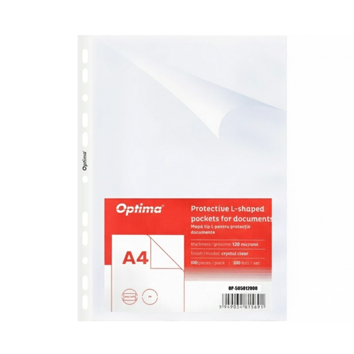 Folii Protecție „L” A4 Cristal, 80 Microni, 100/set Optima
