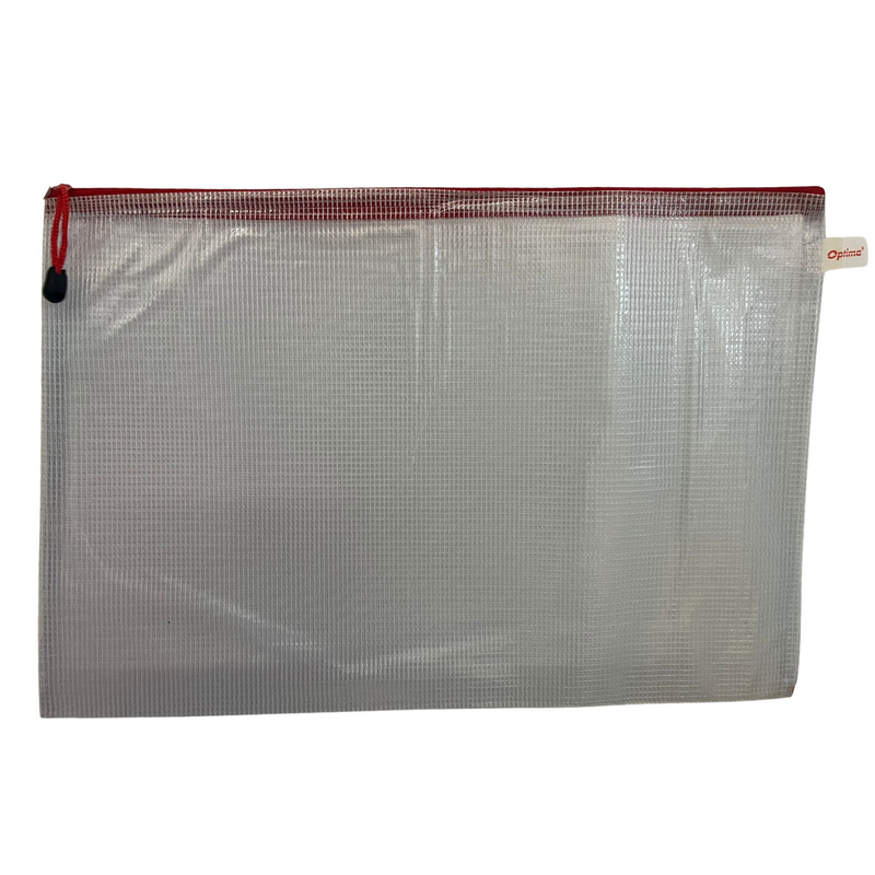 Mapă mesh PVC A3 translucidă fermoar roșu Optima