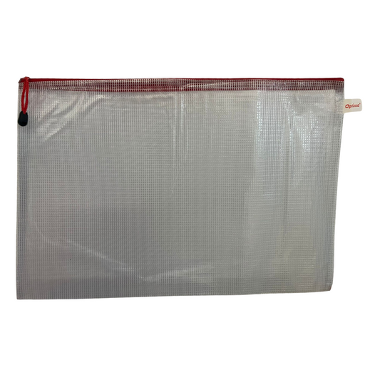 Mapă mesh PVC A3 translucidă fermoar roșu Optima