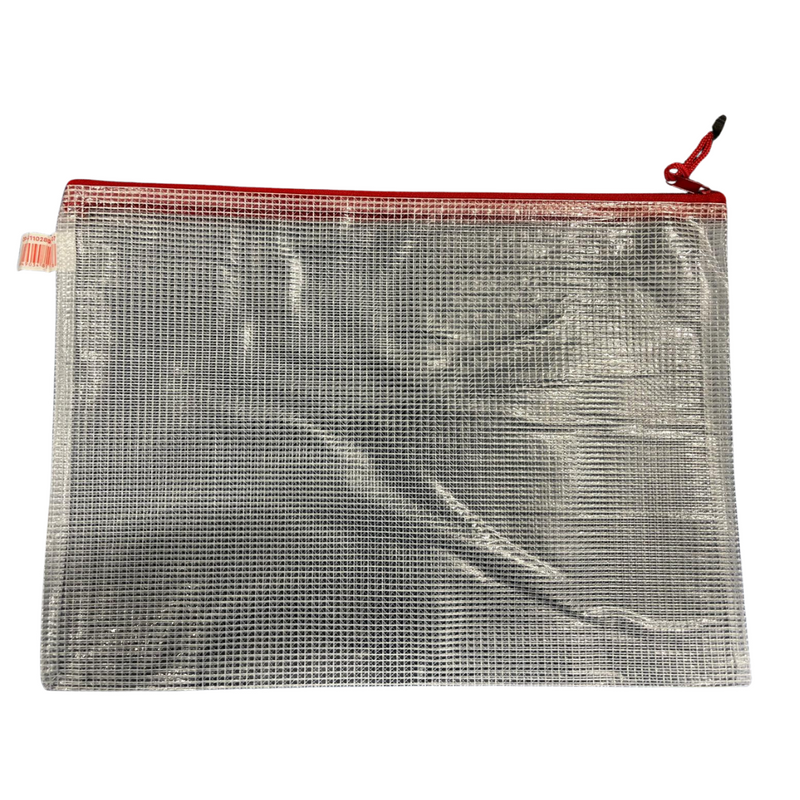 Mapă mesh PVC A4 translucidă fermoar roșu Optima
