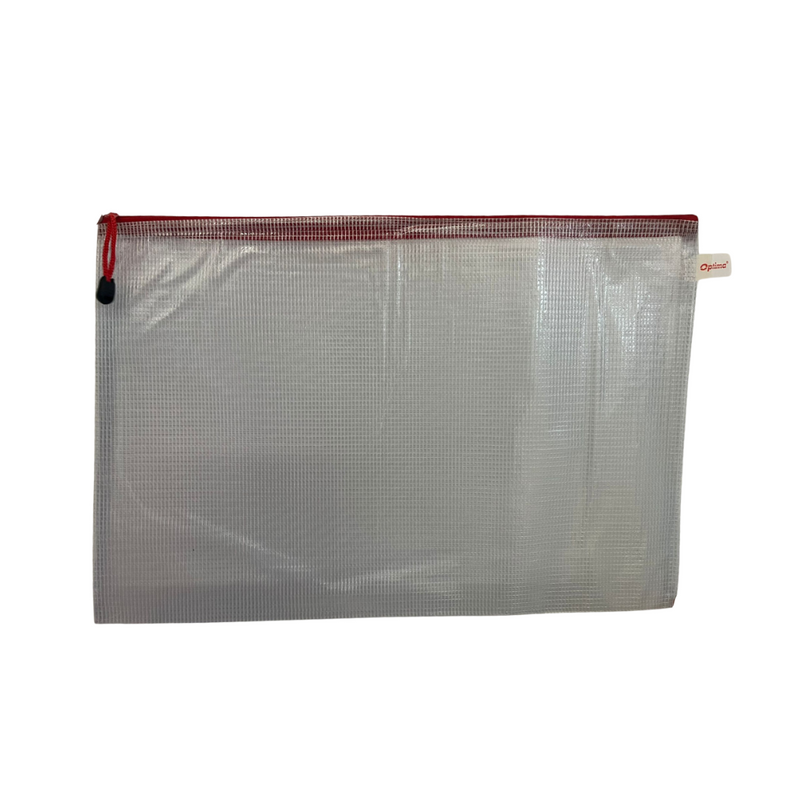 Mapă mesh PVC A5 translucidă fermoar roșu Optima
