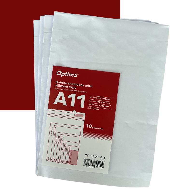 Plic Antișoc A11 120 x 175 mm Alb Lipire Siliconică 10 Buc/Set Optima
