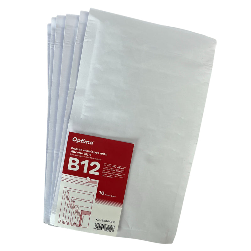 Plic Antișoc B12 140 x 225 mm Alb Lipire Siliconică 10 Buc/Set Optima