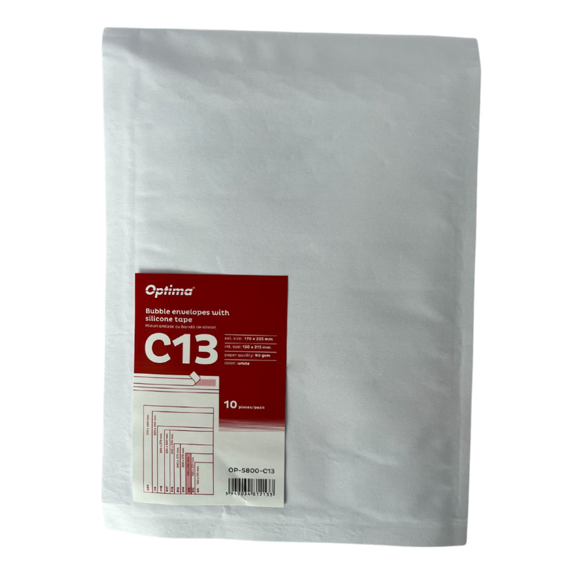 Plic Antișoc C13 170 x 225 mm Alb Lipire Siliconică 10 Buc/Set Optima