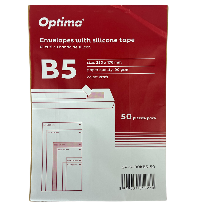 Plic B5 250 x 176 mm Lipire Siliconică 50 Buc/Set Optima Kraft