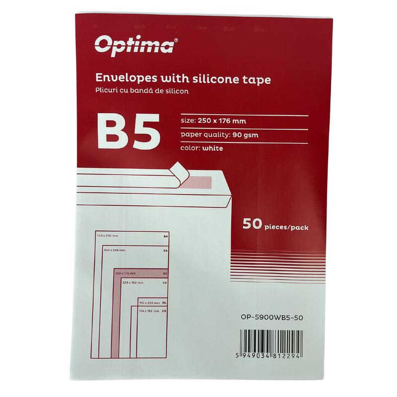 Plic B5 250 x 176 mm Lipire Siliconică 50 Buc/Set Optima Alb
