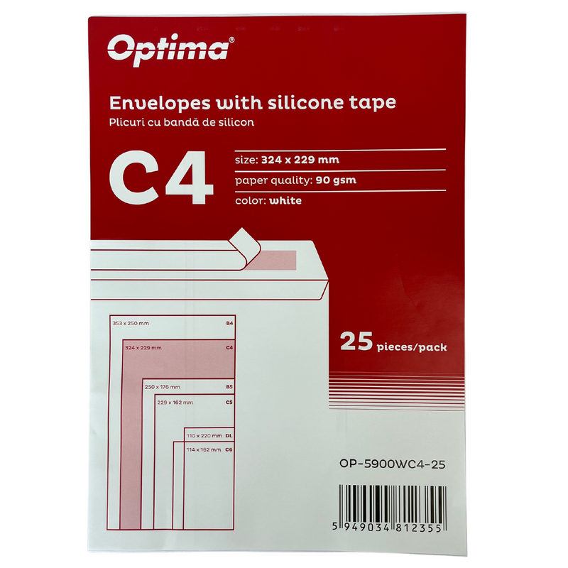 Plic C4 324 x 229 mm Lipire Siliconică 25 Buc/Set Optima Alb