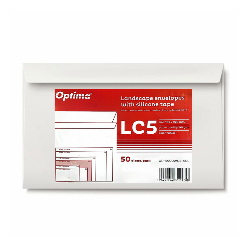 Plic C5 162 x 229 mm Alb cu Deschidere pe Latura Mare 50 Buc/Set Optima