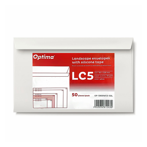 Plic C5 162 x 229 mm Alb cu Deschidere pe Latura Mare 50 Buc/Set Optima