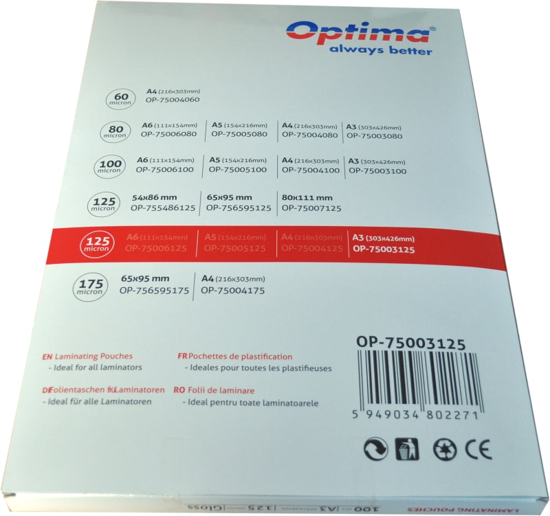 Folie Laminare A3 125 Microni 100 buc Optima