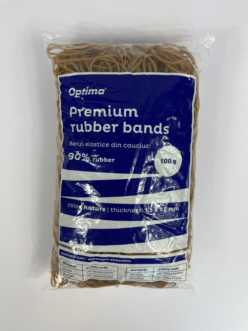 Elastice pentru Bani 90% Cauciuc D 100 mm 1,5 x 1,5 mm 500 g/Pungă Optima